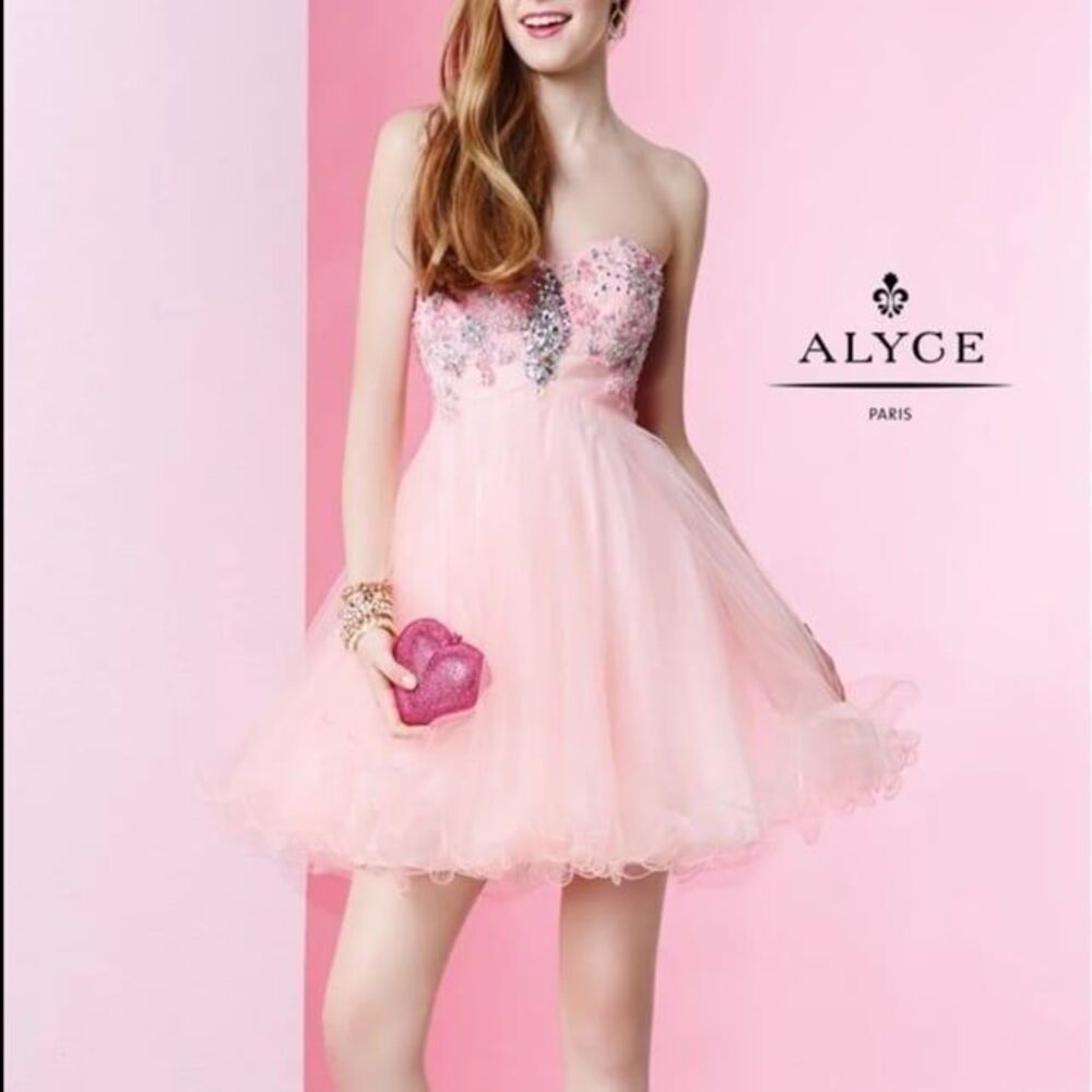 ALYCE Paris 1052 Pink rhinestone corset strapless prom homecoming dress